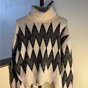 Black and Cream Turtleneck Sweater